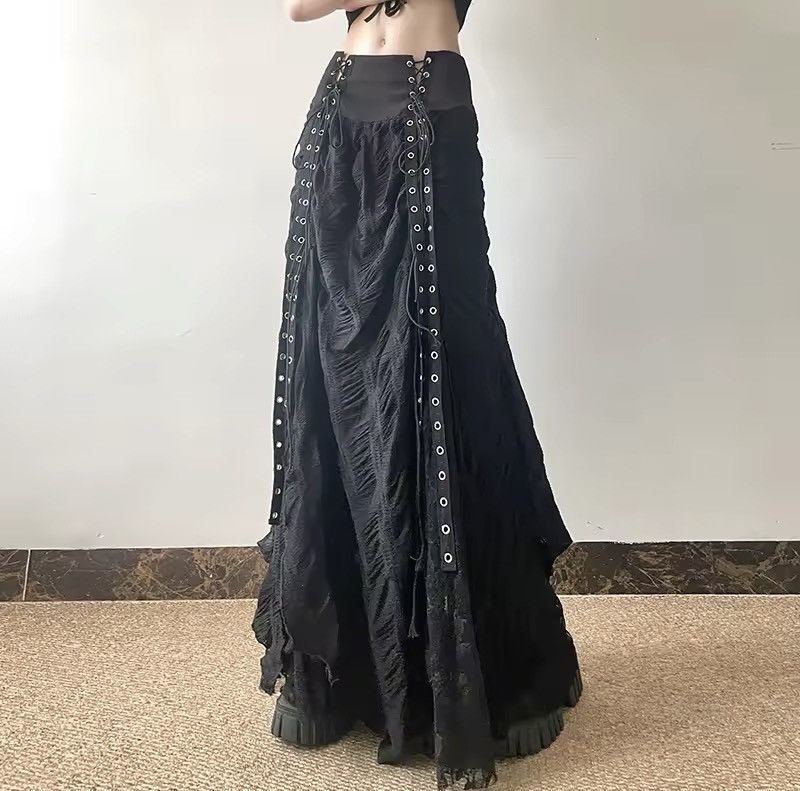Y2k Gothic Punk Bandage Mesh Patchwork Irregular Maxi Skirt