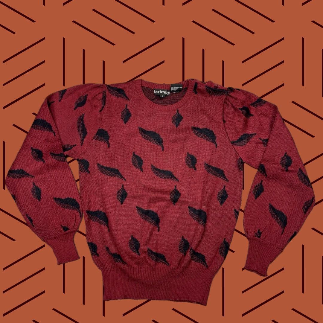 Etro VTG 80s Womens Wool Blend Leaf Pattern Puff Sleeve Pullover Sweater Small Red Retro Unique Fashion Size S / US 4 / IT 40 - 1 Thumbnail