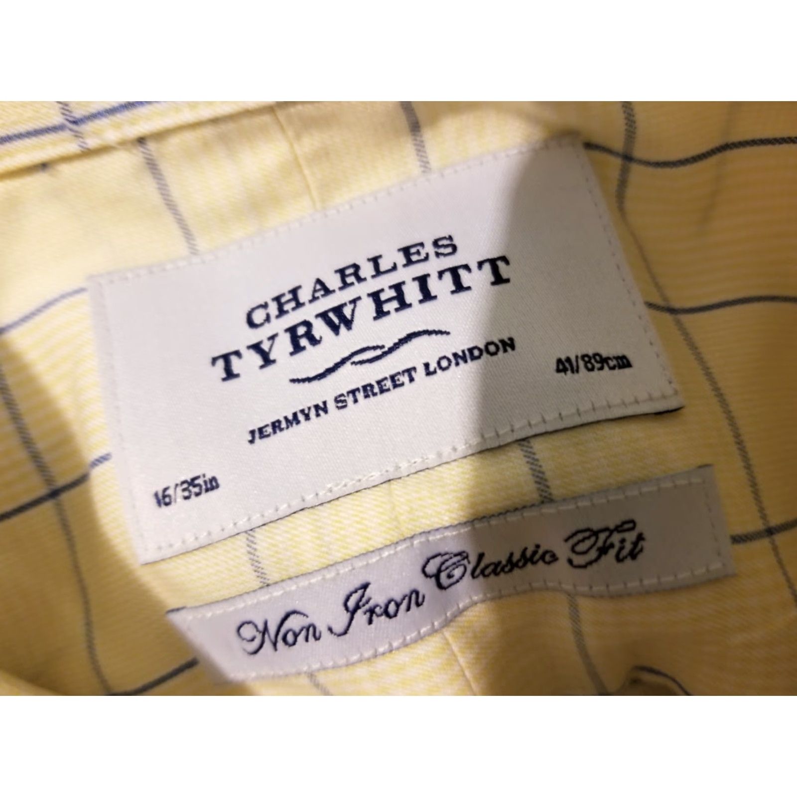 Charles Tyrwhitt Charles Tyrwhitt Dress Shirt Mens 16 35 Yellow Cotton Button Collar Spread Slimming Non-Iron Size 42R - 4 Thumbnail