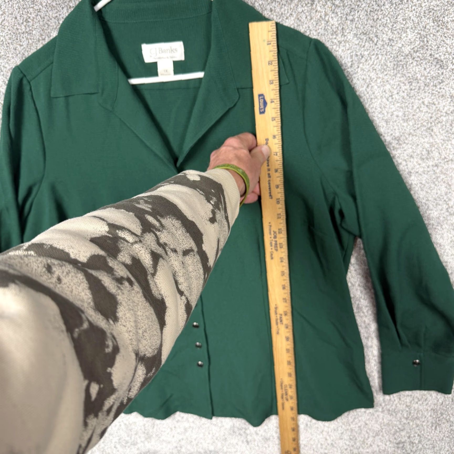 Vintage CJ Banks Blouse Womens 1X Plus Green Button Up Long Sleeve Crepe Modest Layering Size XL / US 12-14 / IT 48-50 - 2 Thumbnail