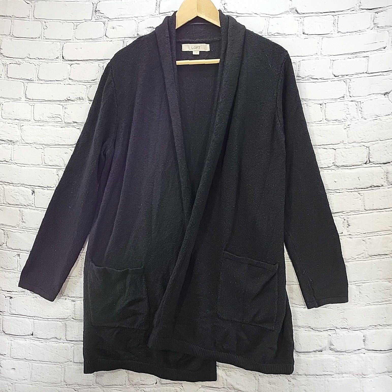 Loft Cozy Black Open Front Cardigan Sweater for Women with Pockets in Size Medium Grailed