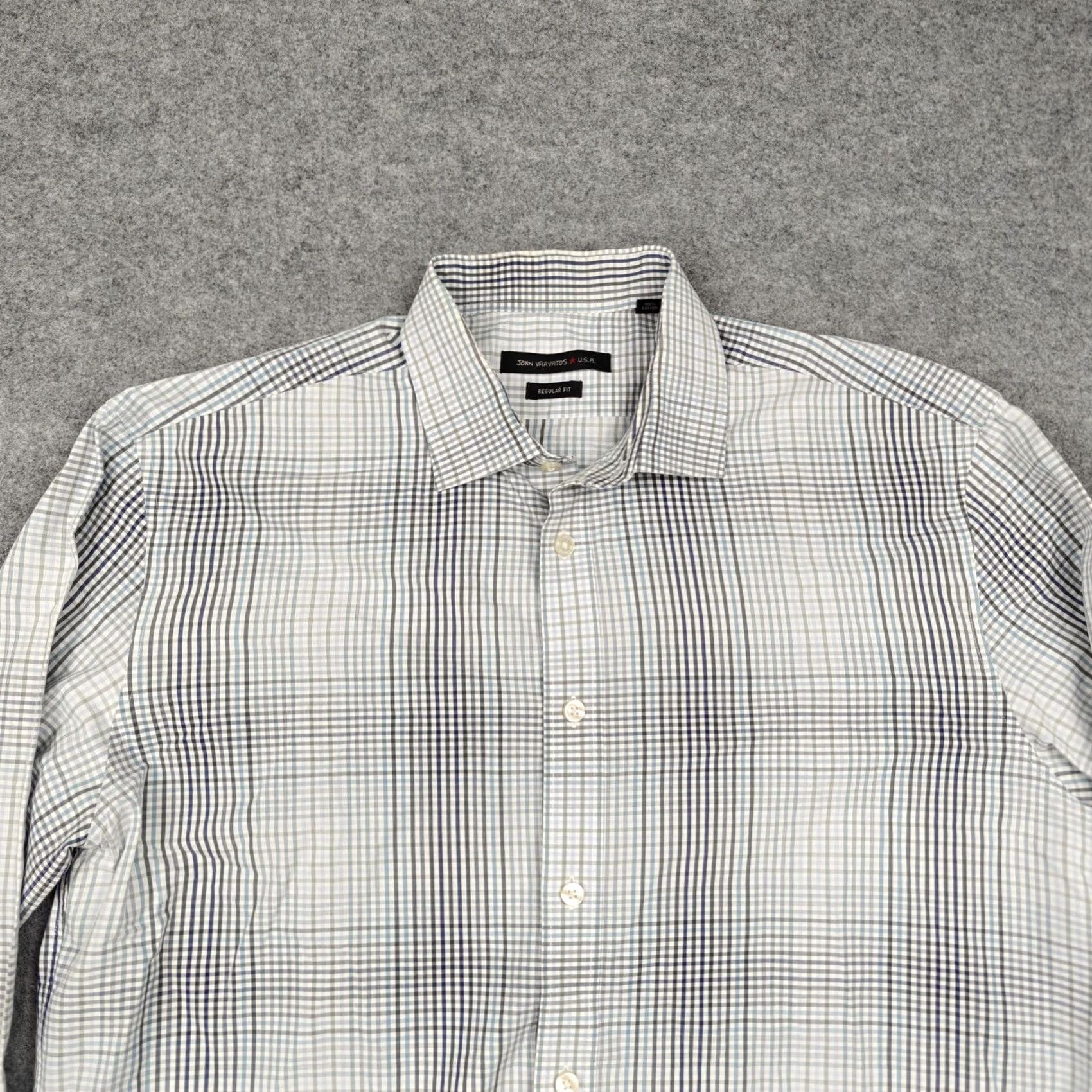 John Varvatos John Varvatos Shirt Mens 16 Blue Dress Check Regular Fit Long Sleeve Size 42R - 3 Thumbnail
