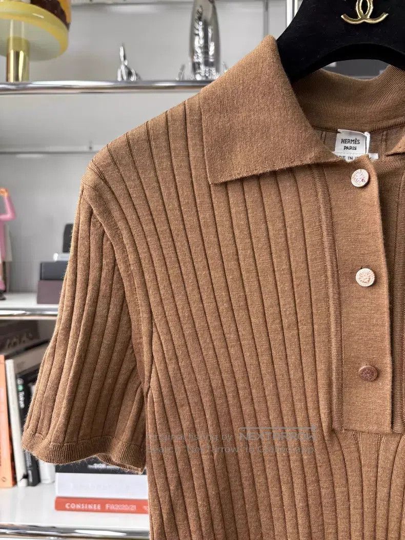 Hermes Hermes Brown and White Striped Slim Long Sleeve Knit Sweat Size XS / US 0-2 / IT 36-38 - 2 Thumbnail