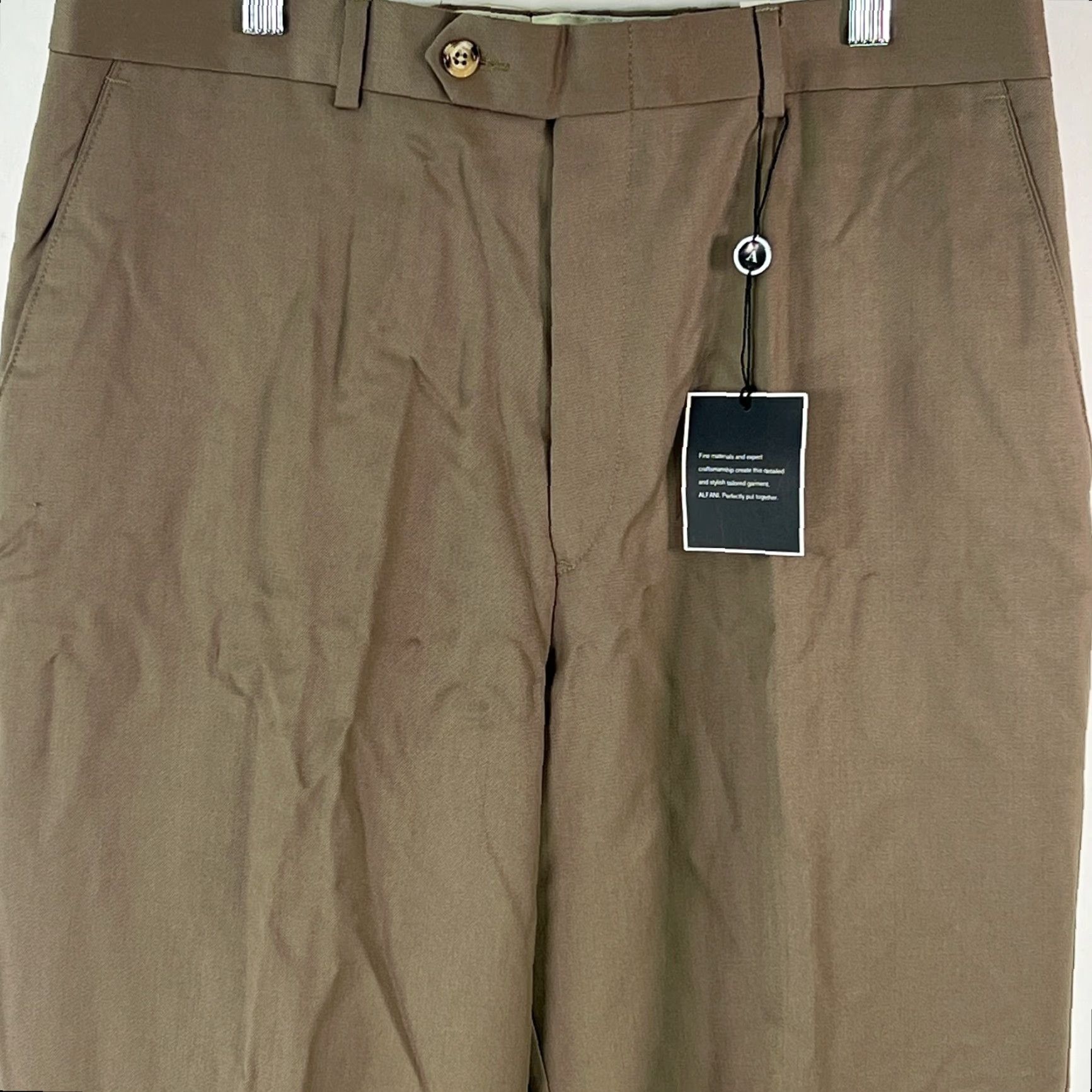 Alfani VINTAGE Alfani Mens Dress Pants Wool Solid Straight Leg Mid Rise Size 34X34 Tan Size US 34 / EU 50 - 3 Thumbnail