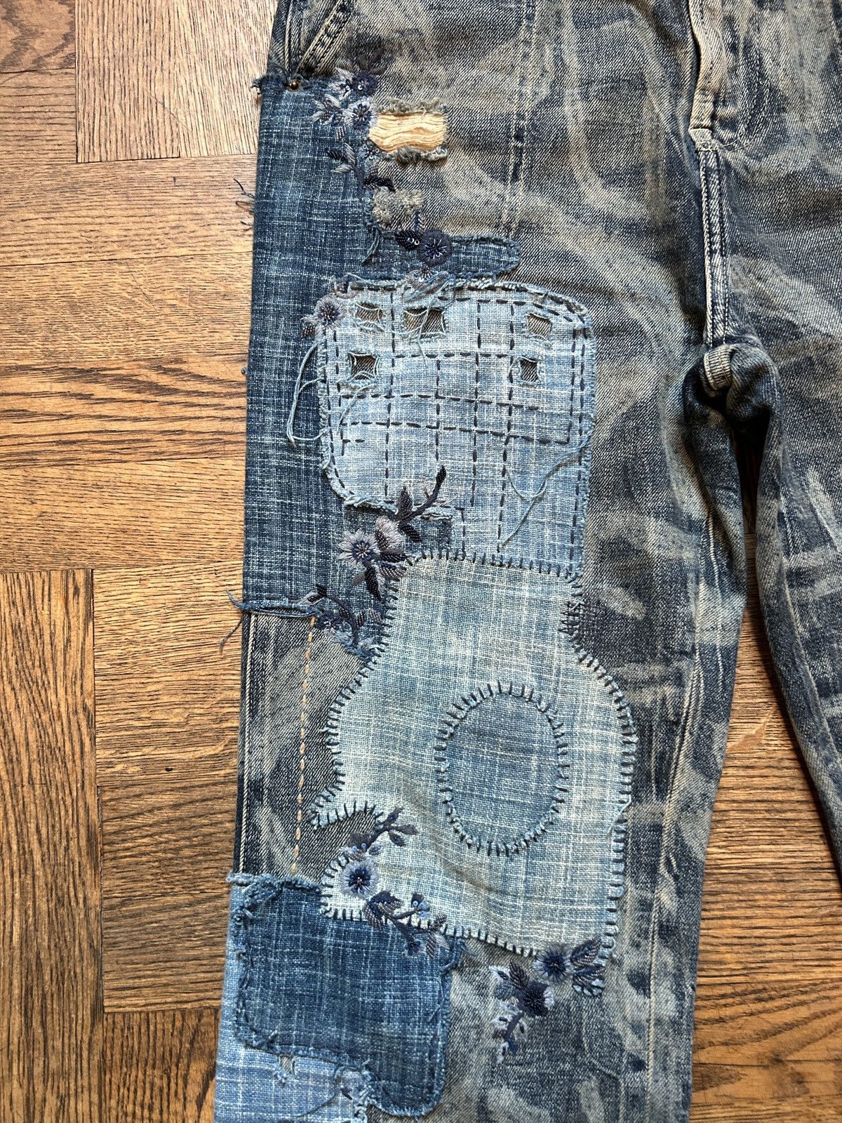 Ralph Lauren Purple Label Runway Tie-Dyed Hand Embroidered and Beaded Boro Jeans Size US 30 / EU 46 - 3 Thumbnail