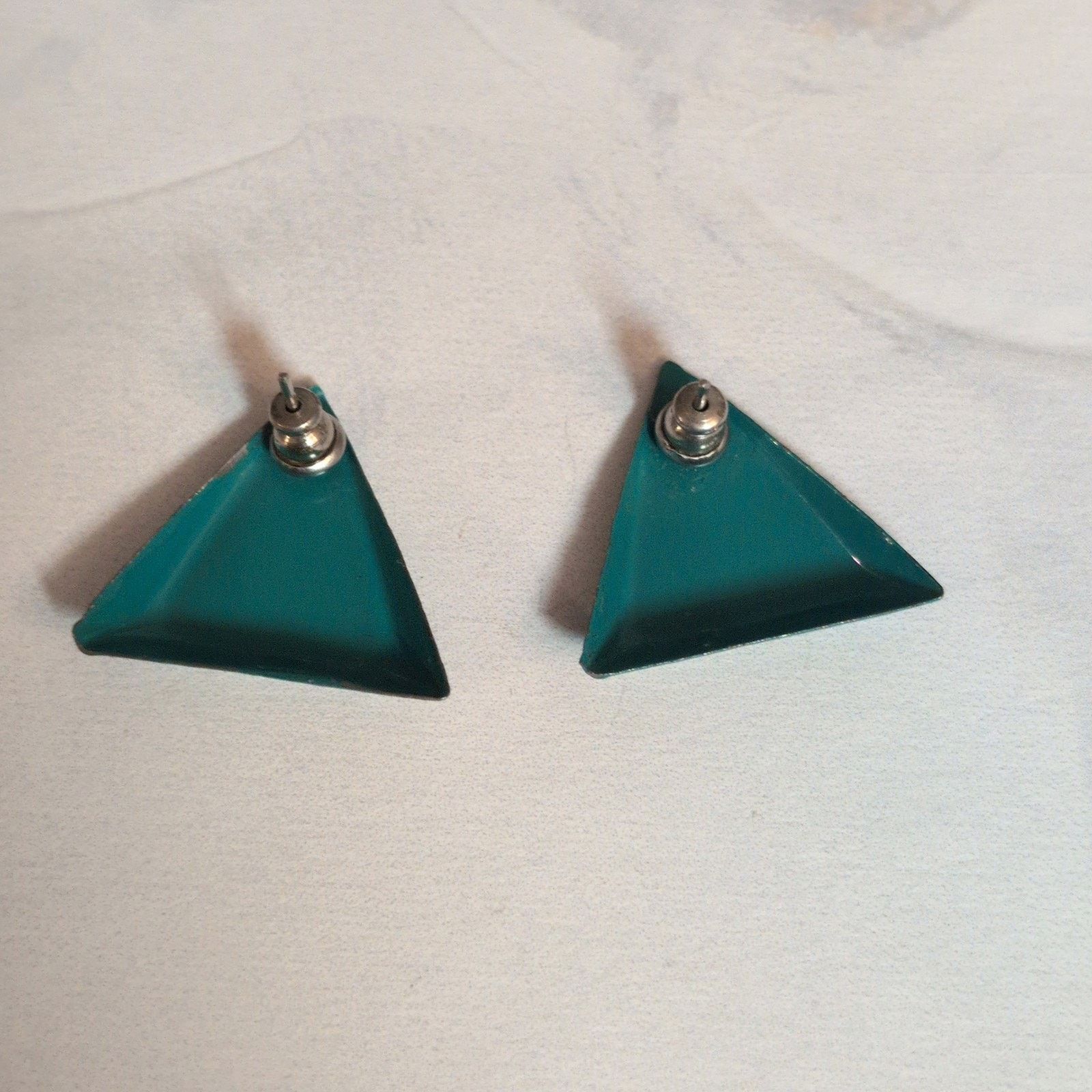 Other Cute Colorful VTG 1980s Aqua Triangle Metal Pierced Earrings Size ONE SIZE - 5 Thumbnail