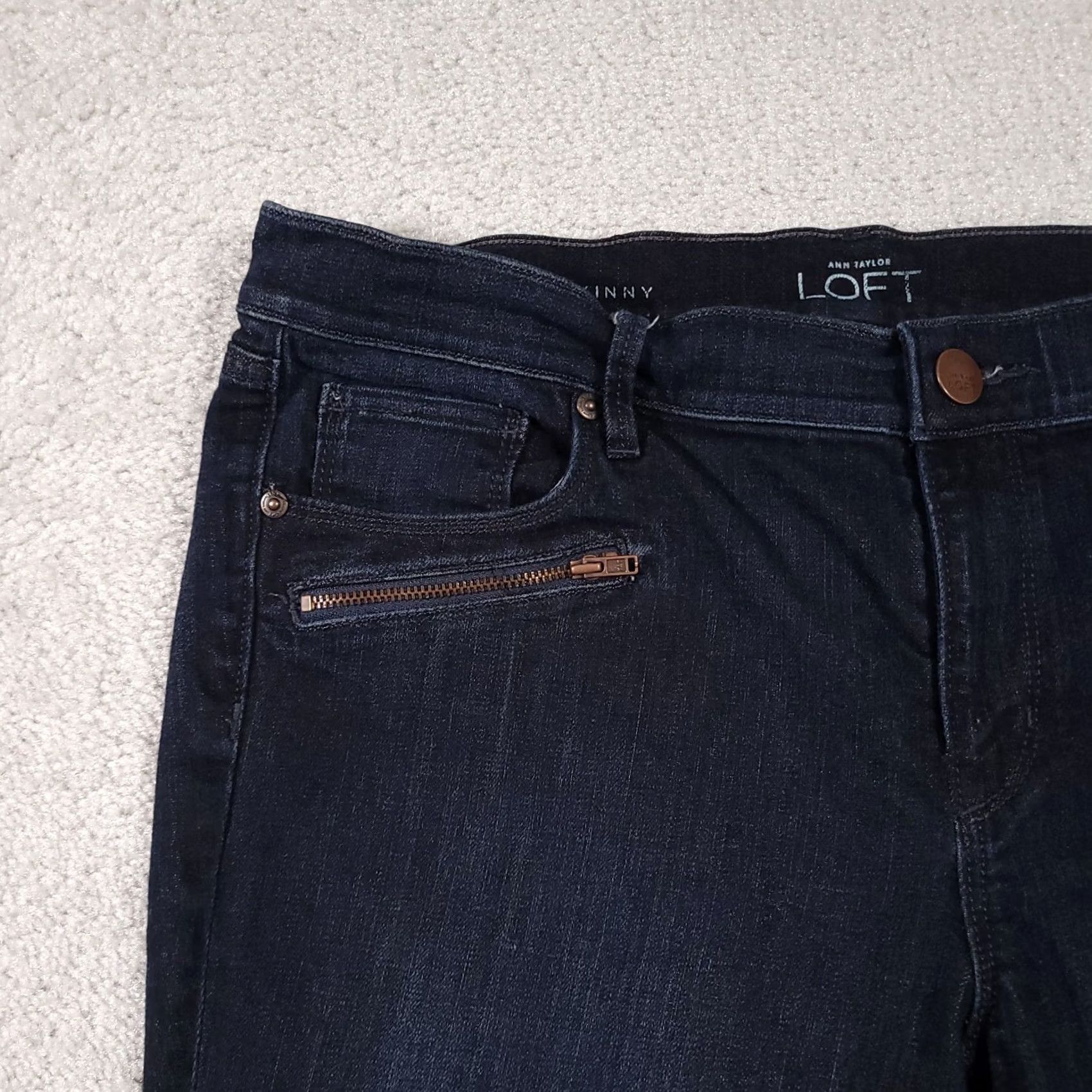 Loft LOFT Jeans Skinny Dark Wash Denim Stretch Raw Hem Mid-Rise Womens 30 Regular Blue 90s City Vintage No Size 30" / US 8 / IT 44 - 4 Thumbnail