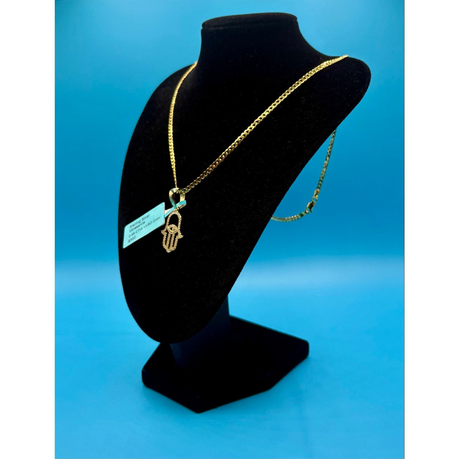 Jewelry NWT .5ct Moissanite Hamsa Vermeil Gold over 925 Necklace Size ONE SIZE - 9 Thumbnail