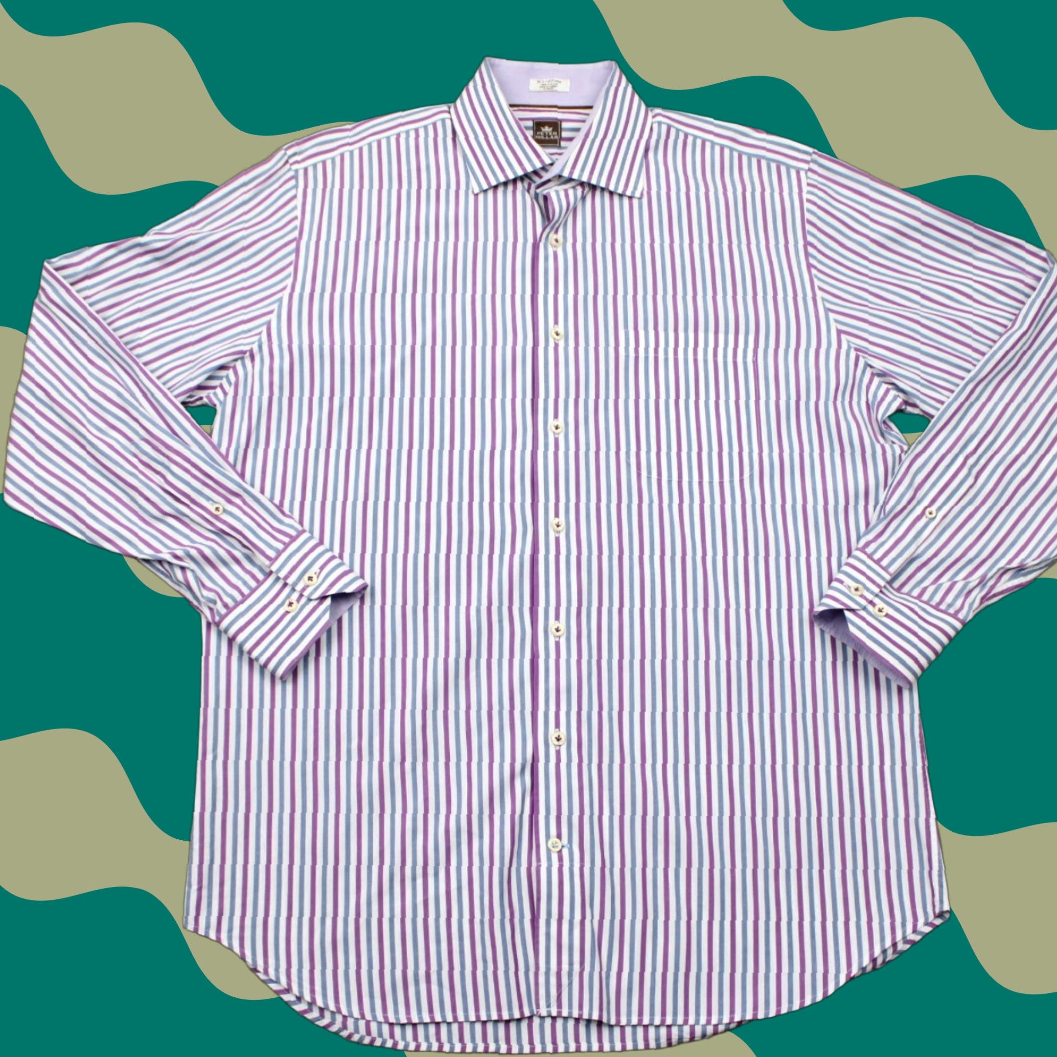 Peter Millar Peter Millar Dress Shirt Mens 16.5 Purple/Blue/White Cotton L/S Button-Down Plaid, Regular Fit Size 46R - 1 Thumbnail