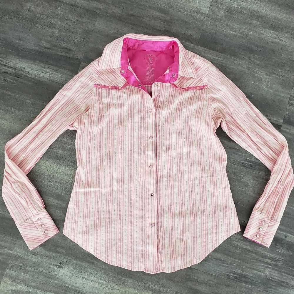 Designer Pink Diamond Striped 20X Horse Show Button Down Size S / US 4 / IT 40 - 1 Thumbnail
