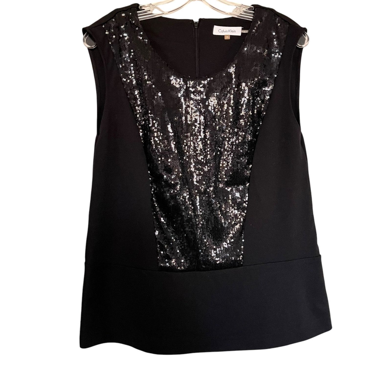 Calvin Klein Calvin Klein Black Sequin Embellished Dressy Evening Top Size XL / US 12-14 / IT 48-50 - 1 Thumbnail