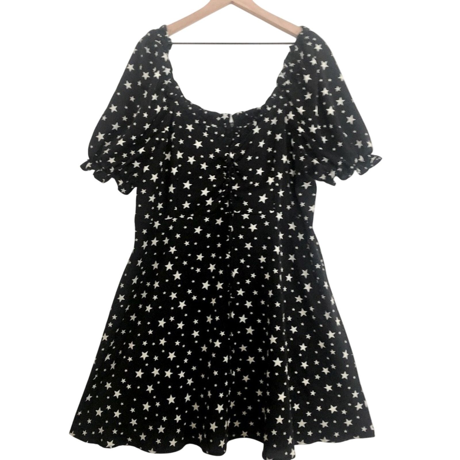 Nasty Gal Nasty Gal Black White Star Print Ruffle Fit Flare Mini Dress Size XXL / US 16-18 / IT 52-54 - 1 Thumbnail