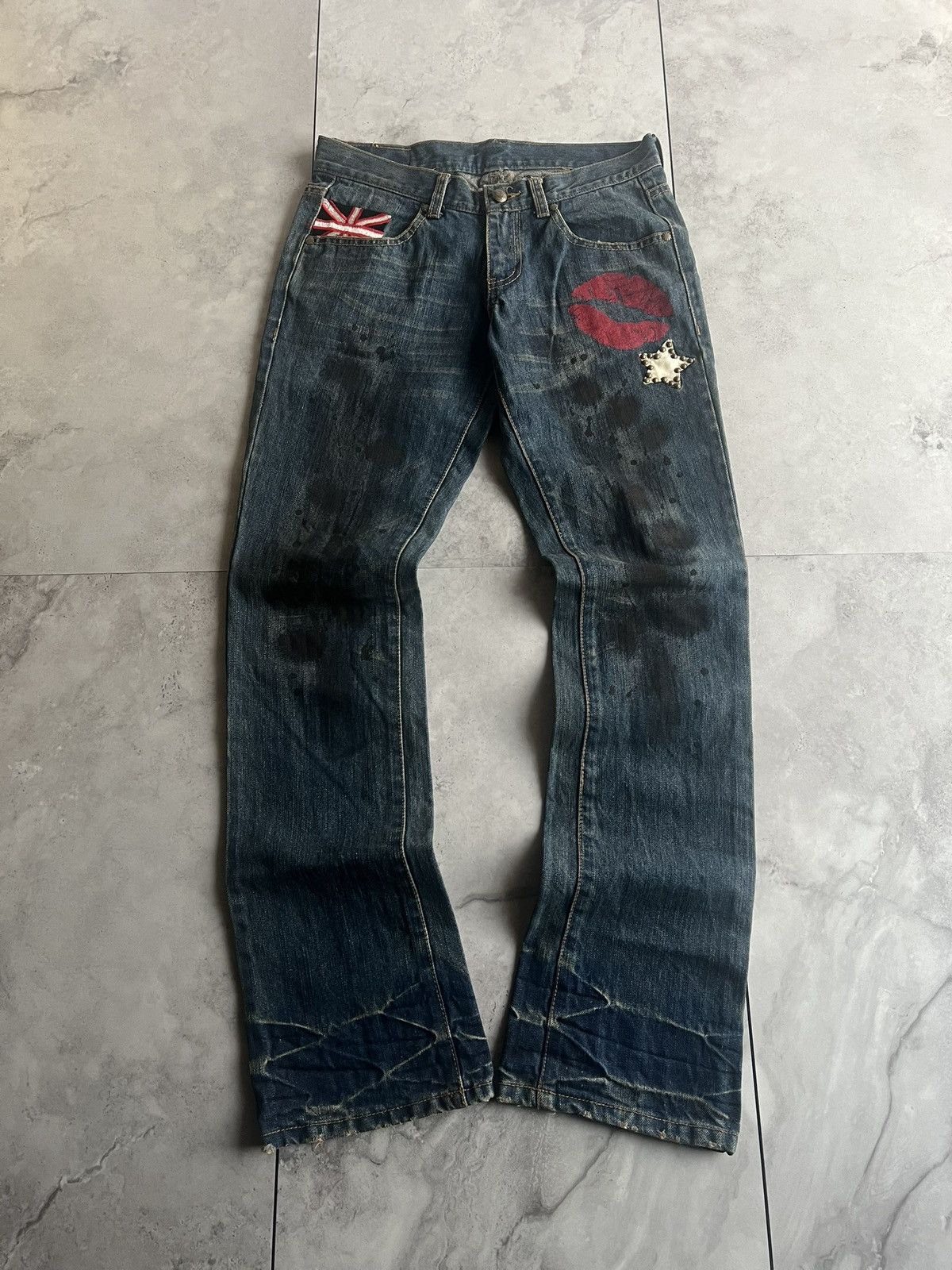 Japanese Brand Buzz Spunky “Kiss” Studded Mud Wash Jeans Size US 29 - 1 Thumbnail