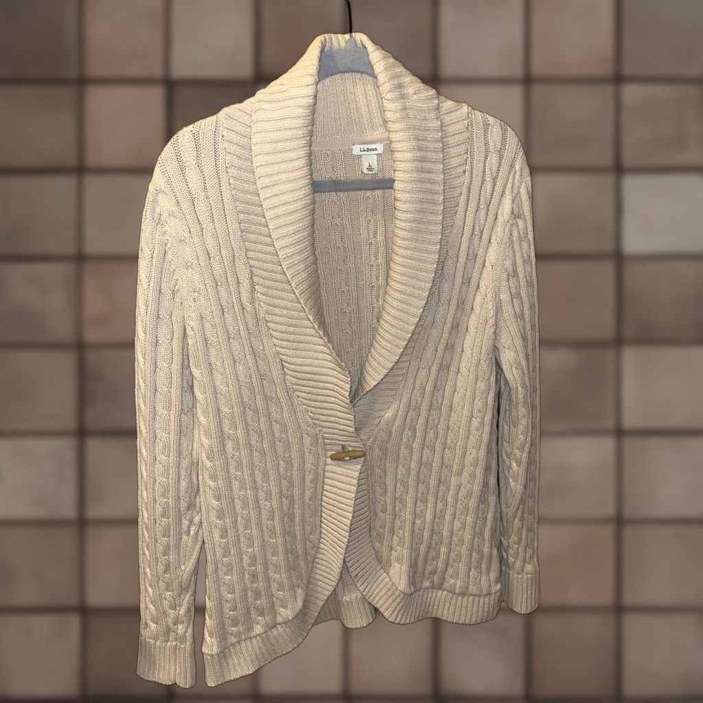Vintage VINTAGE LL Bean Women's Cardigan Sweater 90s Cable Knit Long Sleeve Beige L, Casual, Workwear Size L / US 10 / IT 46 - 1 Thumbnail