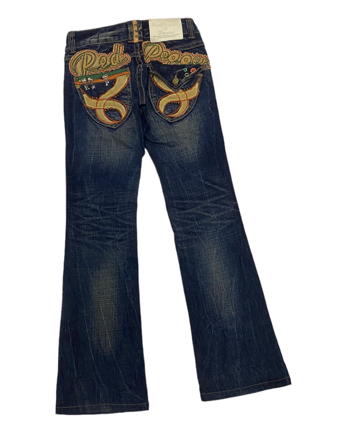 Ed Hardy × Japanese Brand FLARE RED PEPPER DISTRESS DENIM JEANS RARE DESIGN Size 27" / US 4 / IT 40 - 4 Thumbnail