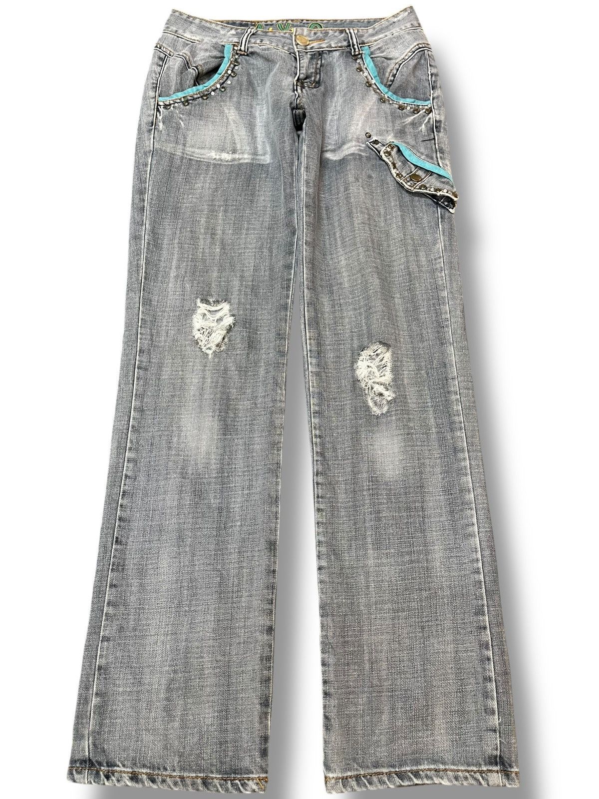 Beauty Beast × Japanese Brand Vintage Ai Yu Qi Studded Faded Distressed Denim Size US 29 - 1 Thumbnail