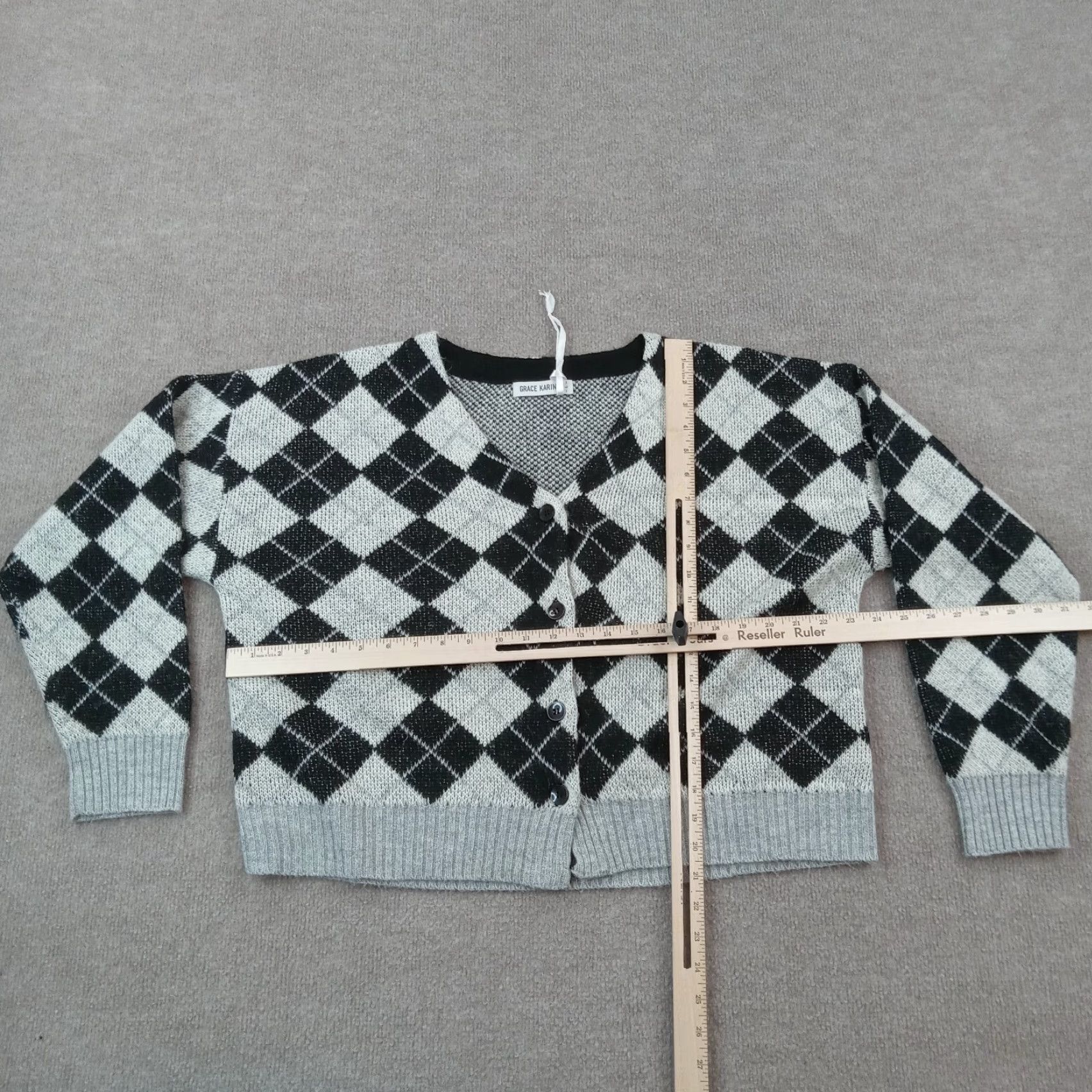 Vintage Grace Karin Argyle Cardigan Sweater Womens Large Gray Size L / US 10 / IT 46 - 2 Thumbnail