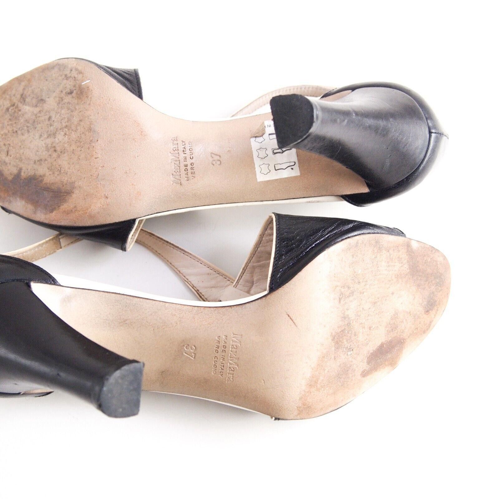 Designer Max Mara Slingback Sandals Black Leather EU 37 US 7 Size US 7 / IT 37 - 7 Thumbnail