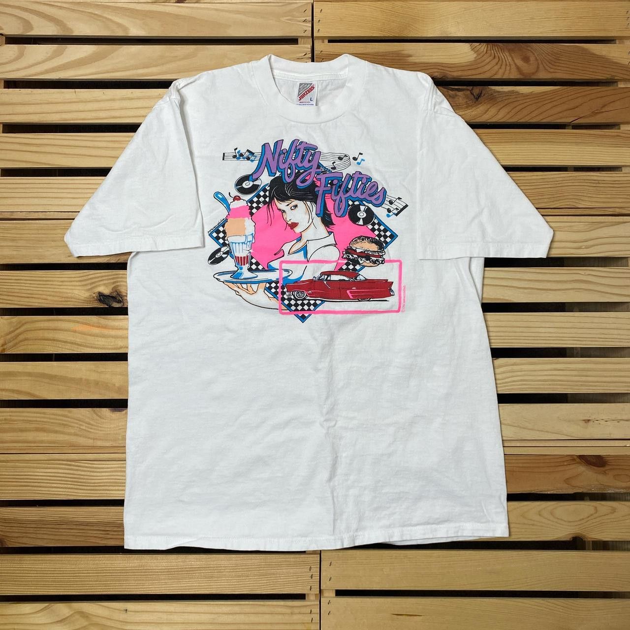 Jerzees Vintage Nifty Fifties White Retro Diner Tee Size Large Size US L / EU 52-54 / 3 - 1 Thumbnail