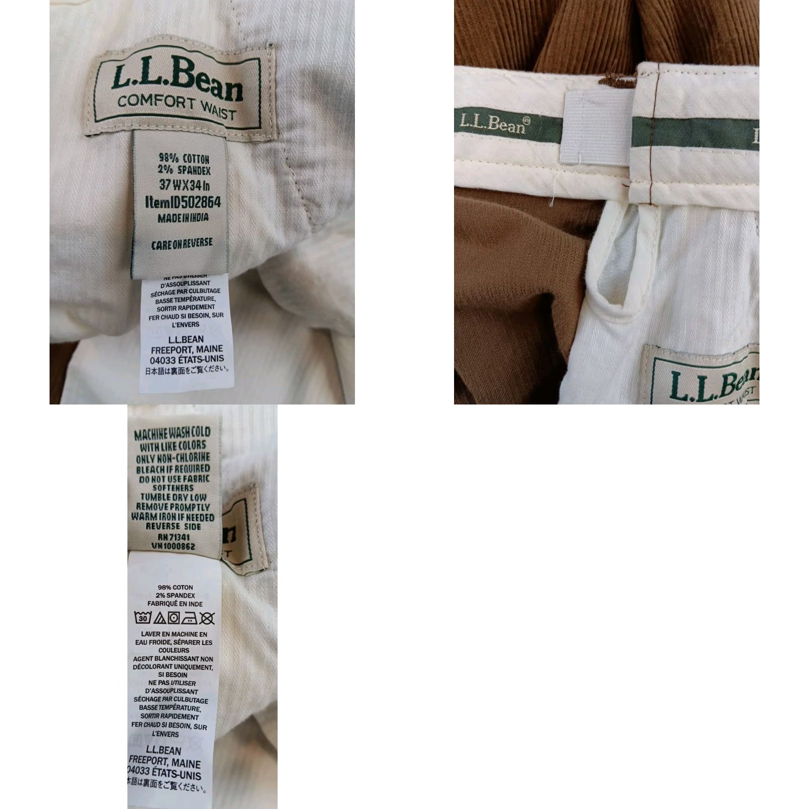 Vintage L.L. Bean Corduroy Pants Men's 37x34 Brown Hidden Comfort Waist Classic Fit Size US 37 - 8 Thumbnail