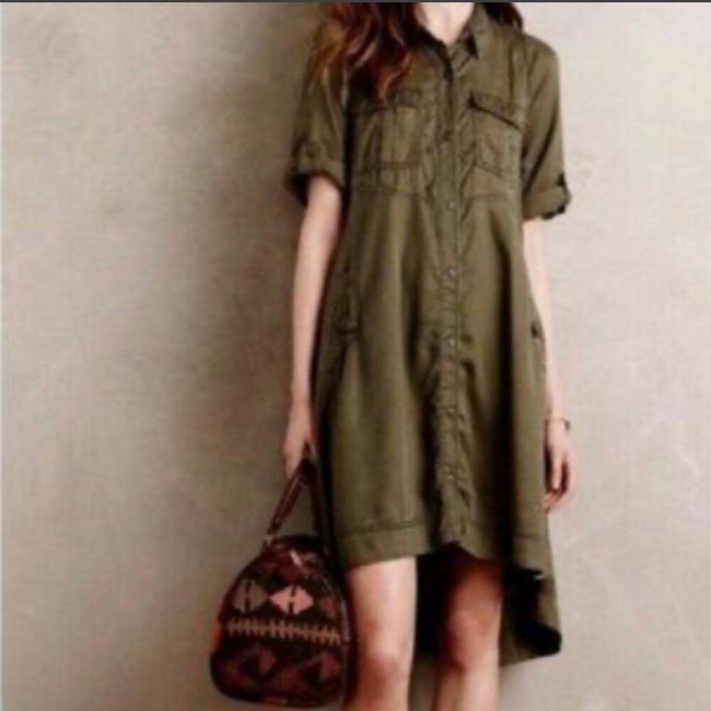 Anthropologie Anthropologie "Visit Mariona" Holding Horses Green Tencel Dr Size L / US 10 / IT 46 - 2 Thumbnail