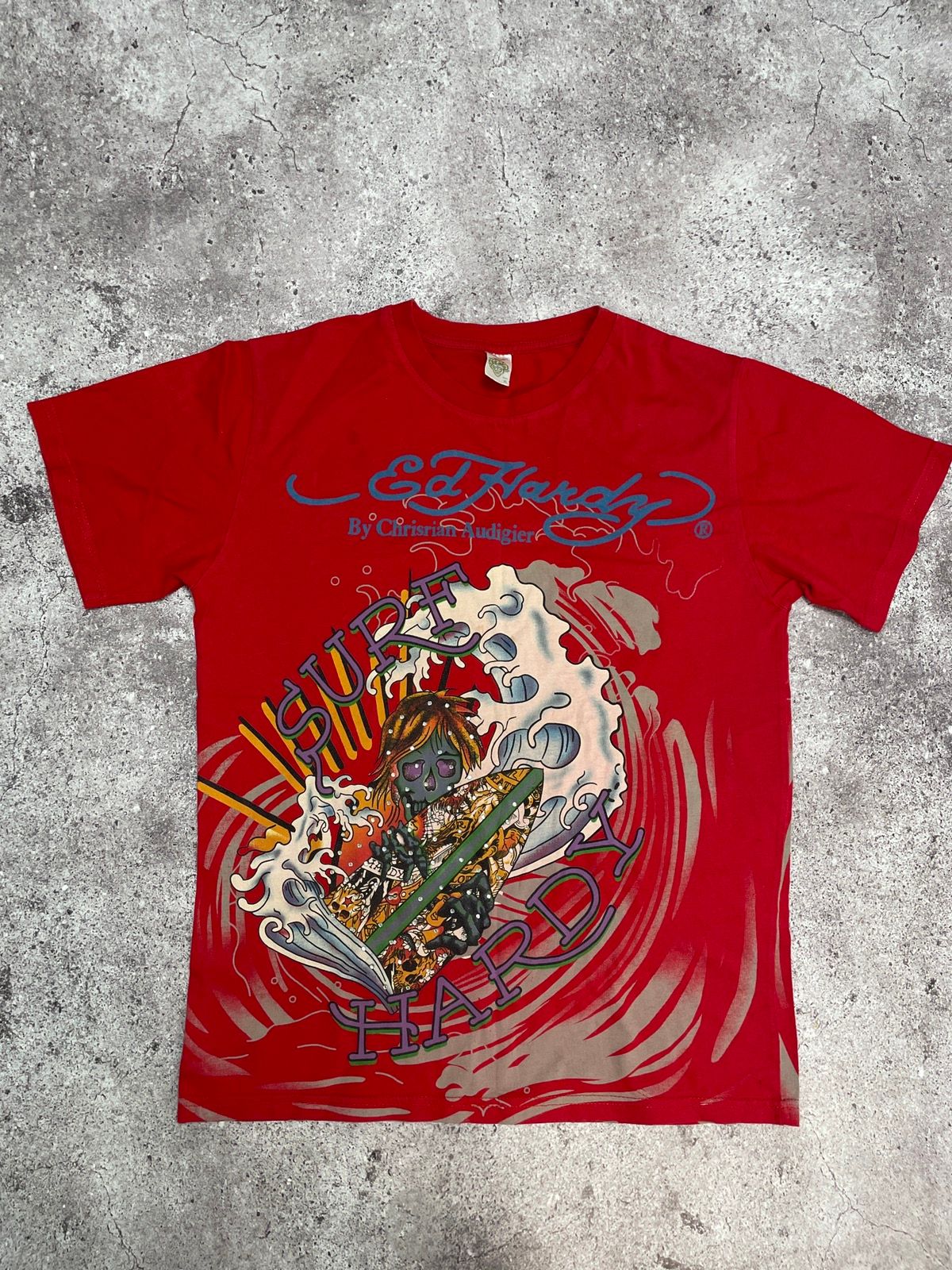 Pre-owned Christian Audigier X Ed Hardy Vintage Ed Hardy Shirt Jersey Tee Y2k Hype Drill In Red