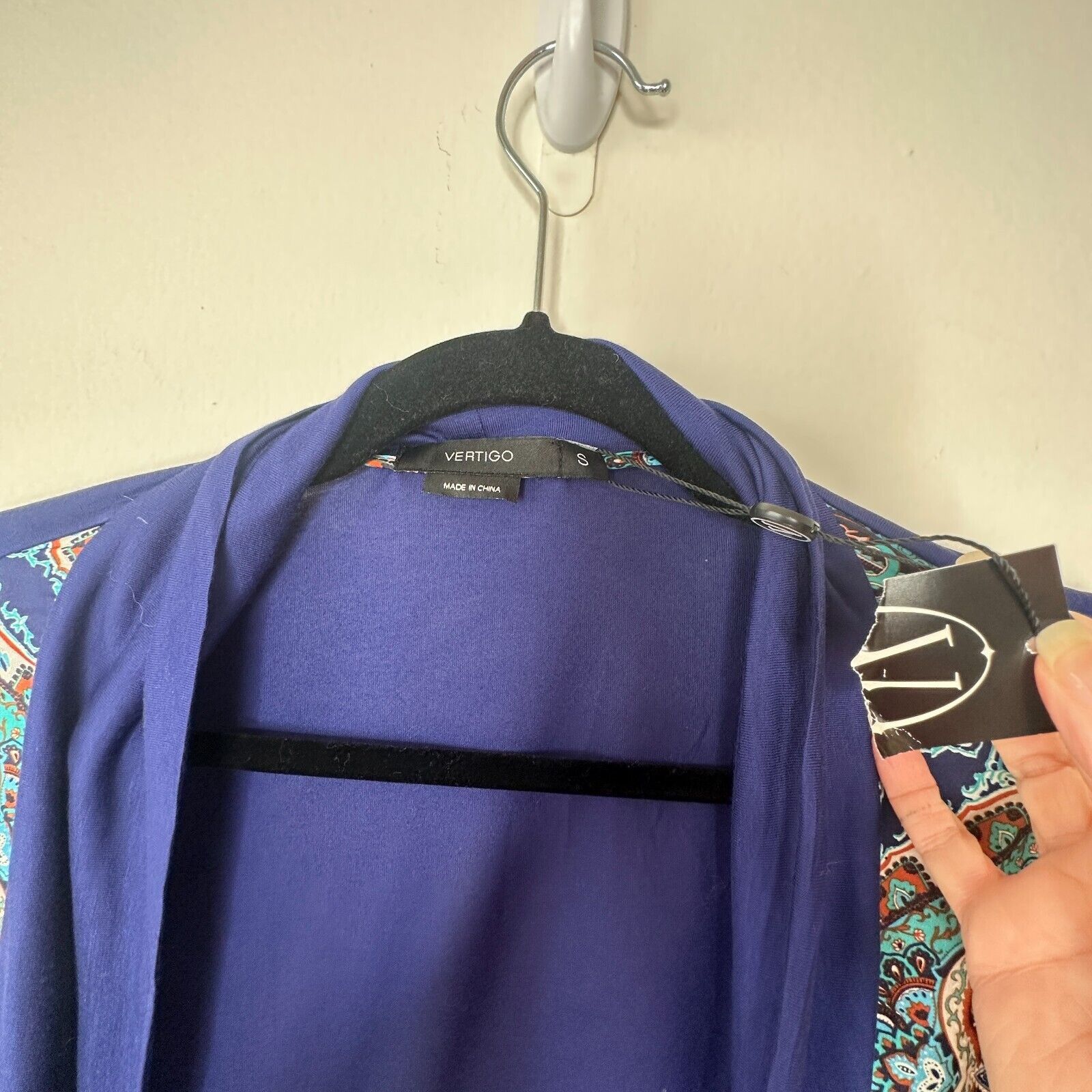 Other Vertigo Satin High Low Paisley Royal Blue Drape Cardigan S Size S / US 4 / IT 40 - 8 Thumbnail