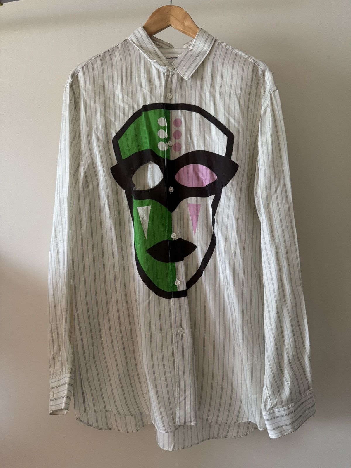 Comme des Garcons SHIRT Comme Des Garcons SHIRT striped cut out mask short Sz L Size US L / EU 52-54 / 3 - 2 Thumbnail