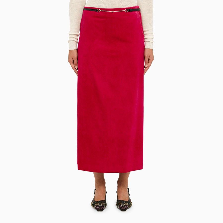Gucci o1d2blof0824 Velvet Bloom Midi Skirt in Pink Size 27" / US 4 / IT 40 - 1 Thumbnail