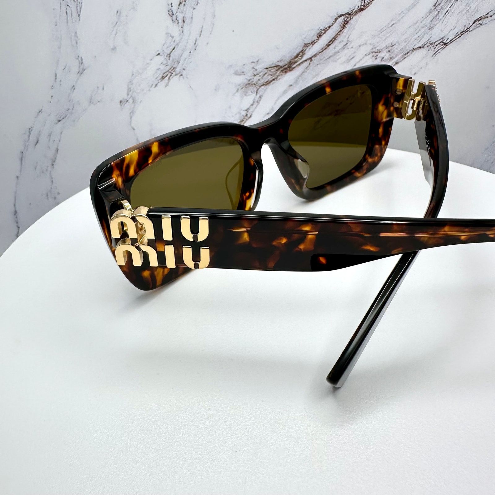 Miu Miu New MIU MIU Sunglasses Brown Tortoise Gold Metal Logo Size ONE SIZE - 14 Thumbnail