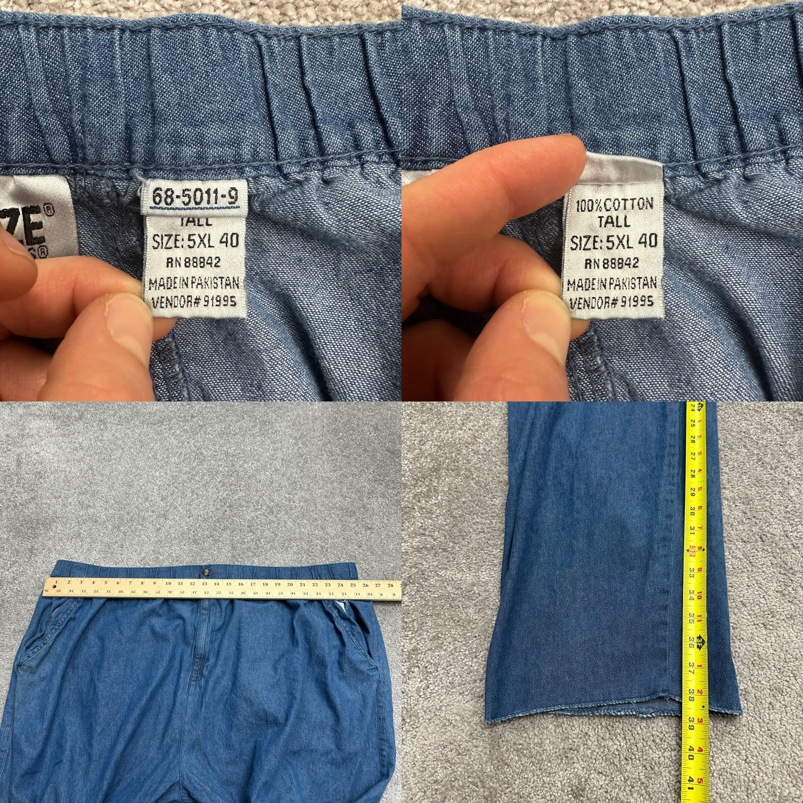 Vintage King Size Jeans Womens Tall 5XL Blue Denim Wide-Leg 51x38.5 Elastic Waist Button Zip 100% Cotton Modern Classic Vintage No Size 40" / US 18 - 8 Thumbnail