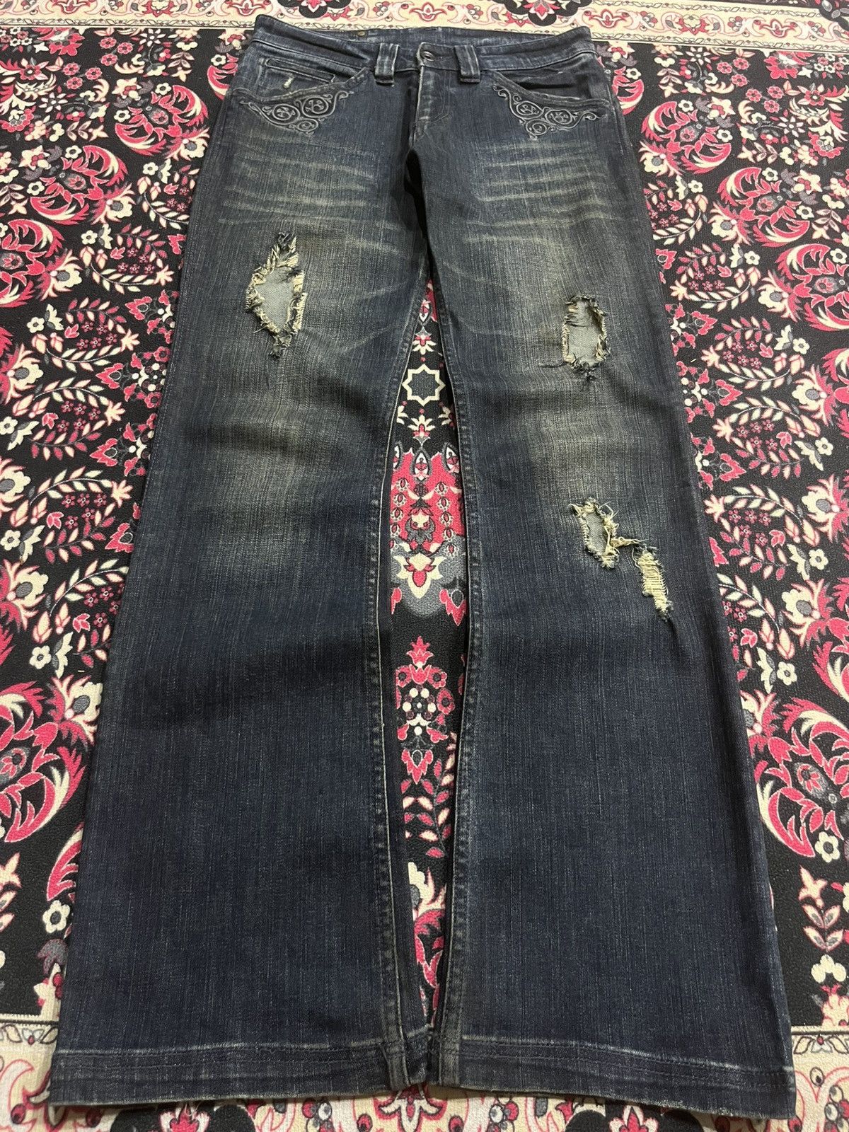 BUFFALO BOBS Vintage Buffalo Bobs Dark Washed Distressed Flare Jeans Size US 29 - 1 Thumbnail