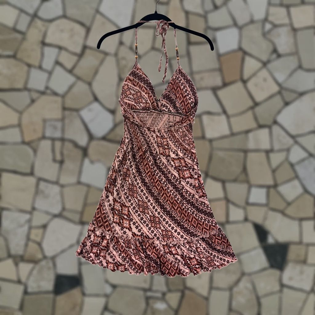 Guess Guess Womens Medium Pink Geometric Print Halter Dress With Ruffle Hem #6687 Size M / US 6-8 / IT 42-44 - 1 Thumbnail
