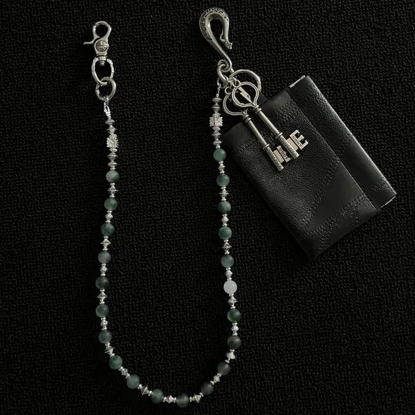 Jewelry Black Leather Wallet with Beaded Chain and Key Charm Size ONE SIZE - 4 Thumbnail