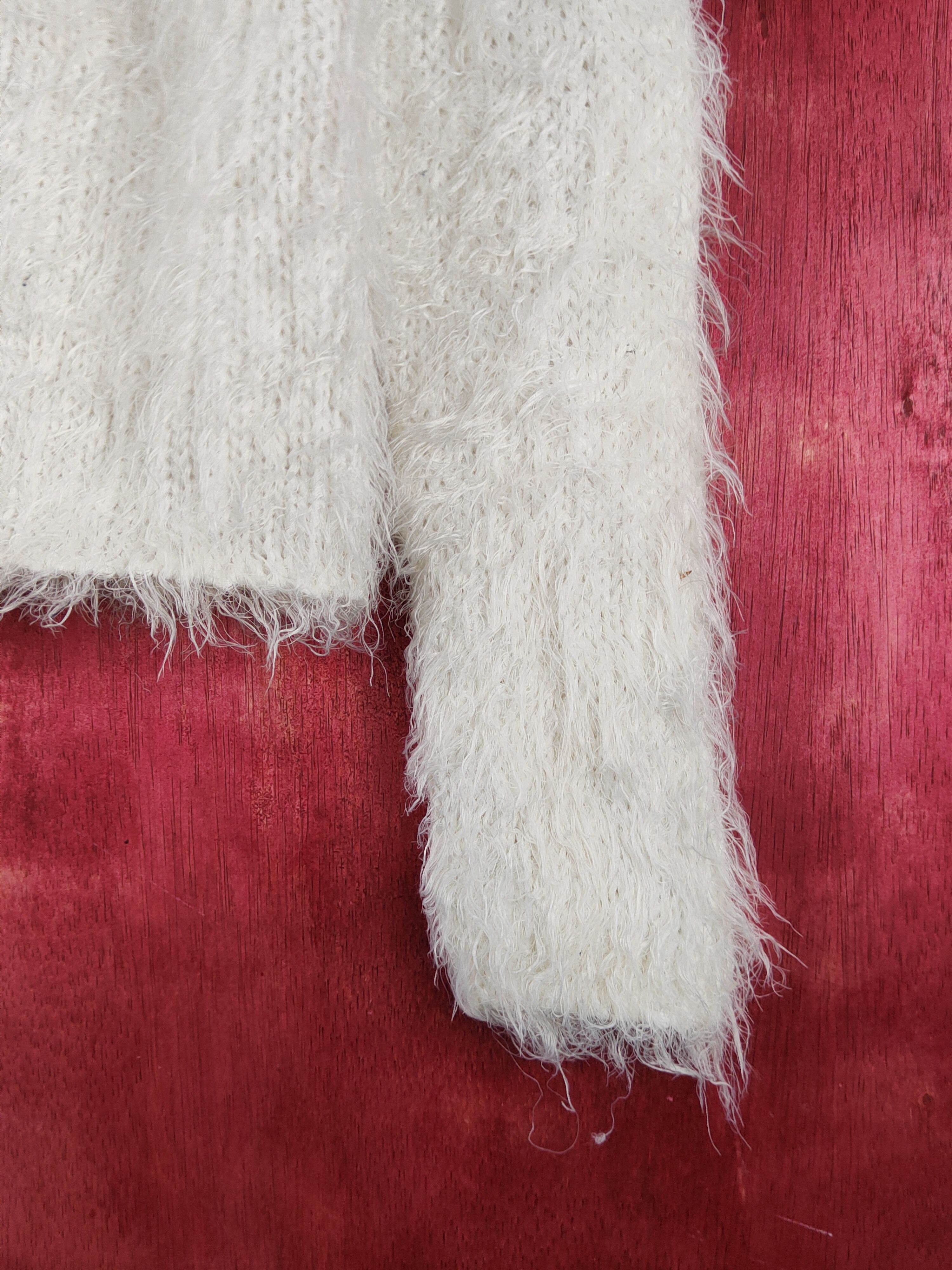 Japanese Brand Bay White Shag Shaggy Fur Mohair Knitwear Cardigan #S1923 Size S / US 4 / IT 40 - 6 Thumbnail