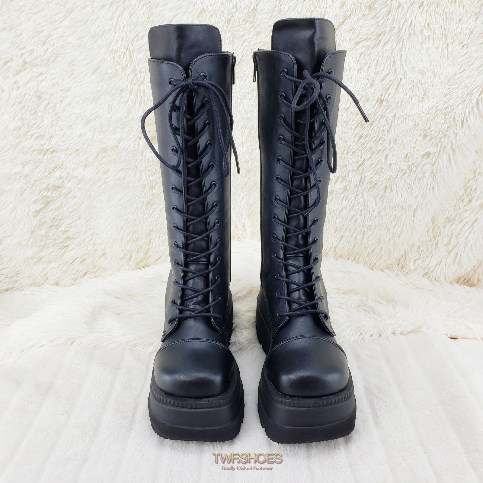 Other DEMONIA Shaker 72 Black Platform 4.5" Wedge Mid Calf Goth Pu Size US 9 / IT 39 - 7 Thumbnail