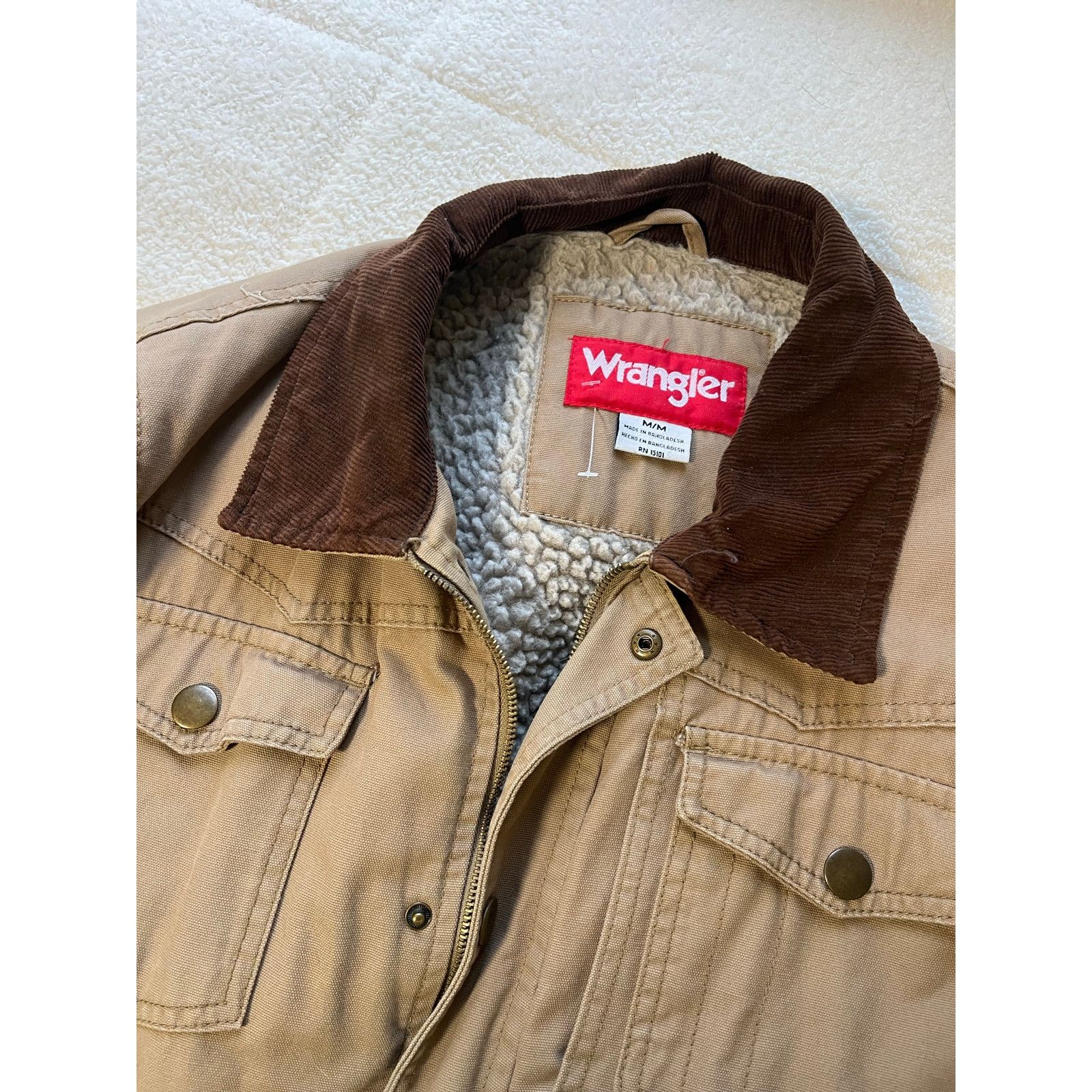 Wrangler Vtg Tan Brown Wrangler Chore Canvas Coat Corduroy Collar Size US M / EU 48-50 / 2 - 2 Thumbnail