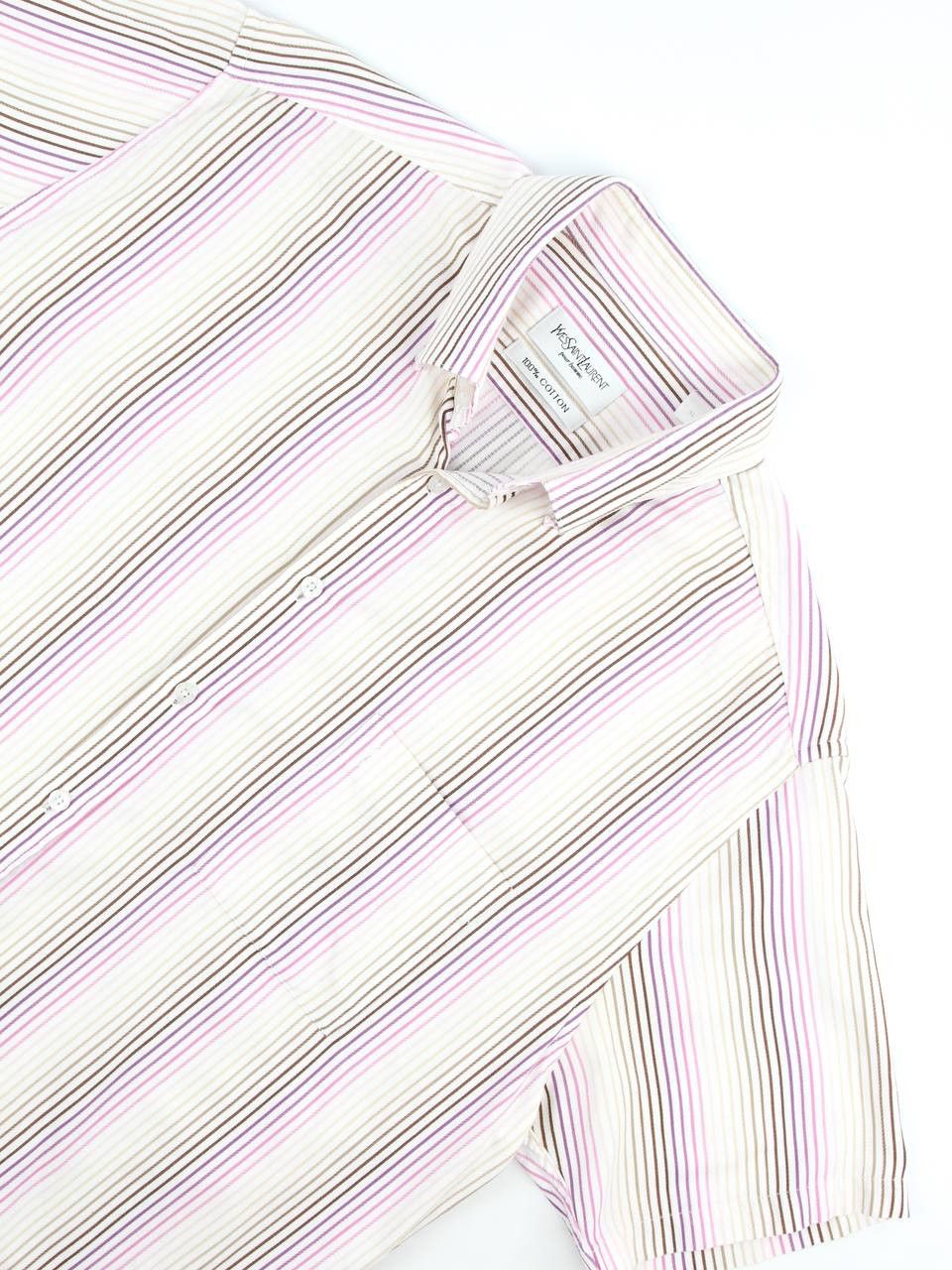Yves Saint Laurent YVES SAINT LAURENT Textured striped shirt logo short sleeves Size US XL / EU 56 / 4 - 7 Thumbnail