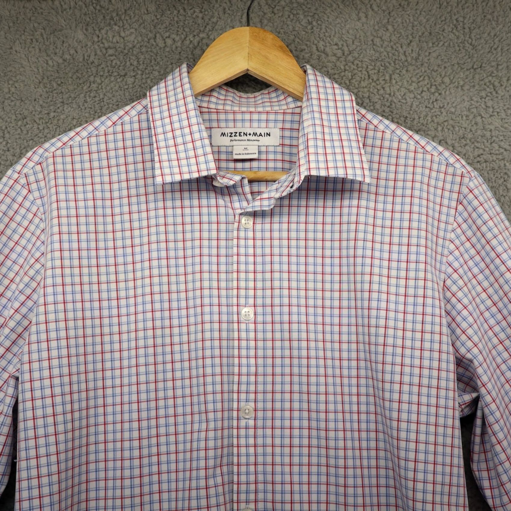 Mizzen+Main Mizzen+Main Shirt Men M Medium Trim Fit Red Blue Plaid Performance Size US M / EU 48-50 / 2 - 2 Thumbnail