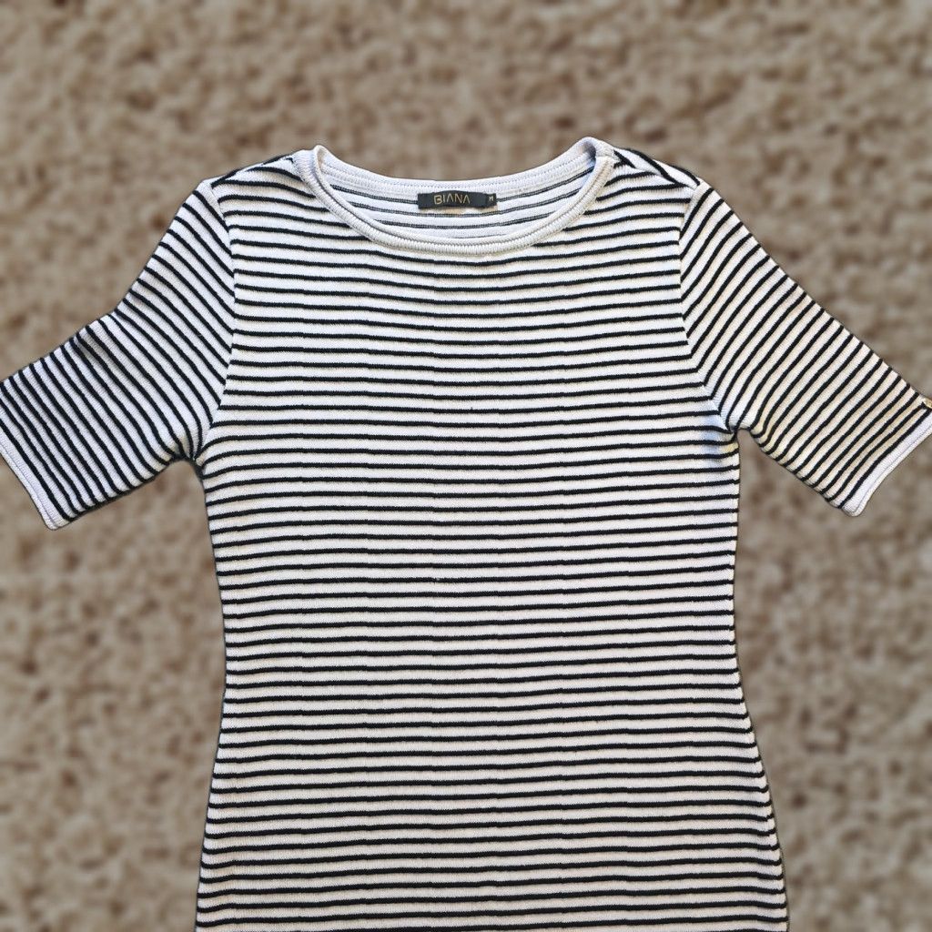 Vintage Biana Dress Womens Size M Gray Black Striped Merino Wool Fitted Knit Knee Length Casual Dress Size M / US 6-8 / IT 42-44 - 1 Thumbnail