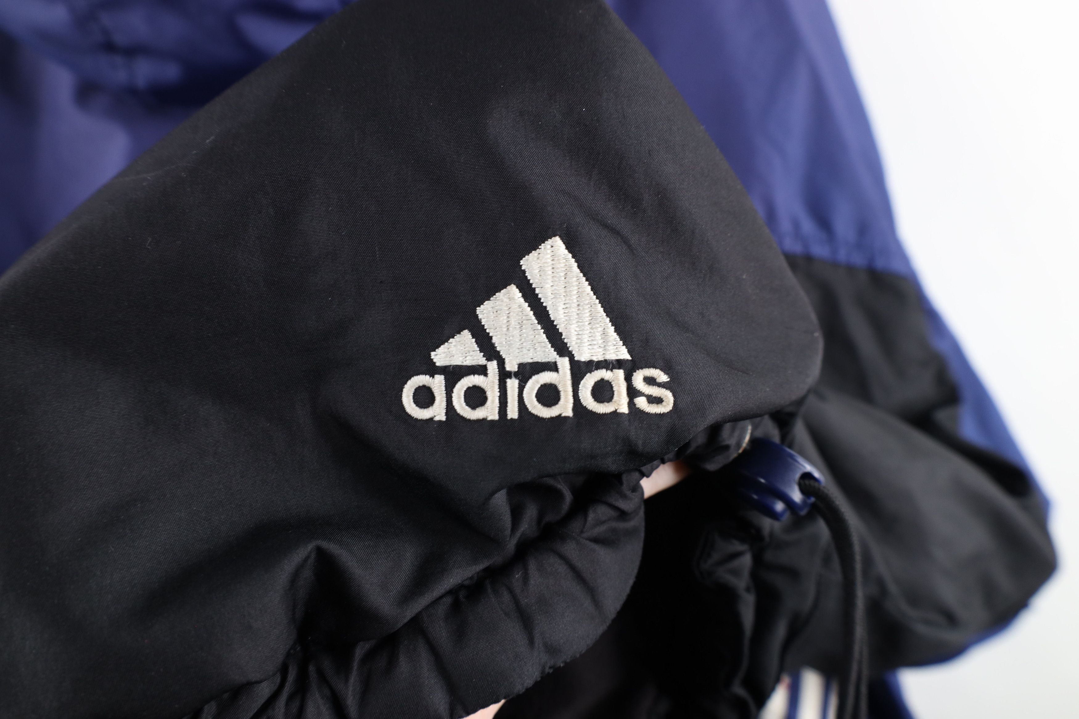 Adidas × Vintage Vintage Adidas Striped Spell Out Hooded Puffer Jacket Size US XXL / EU 58 / 5 - 18 Thumbnail