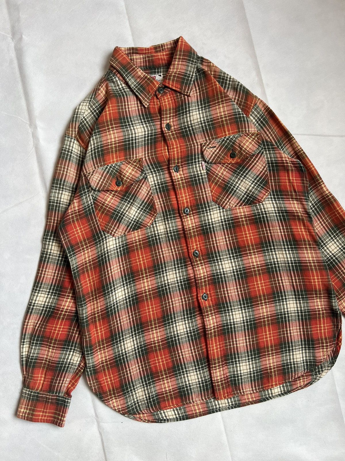 Levi's Vintage Levis Orange Plaid Button Up Flannel Shirt Size US M / EU 48-50 / 2 - 2 Thumbnail