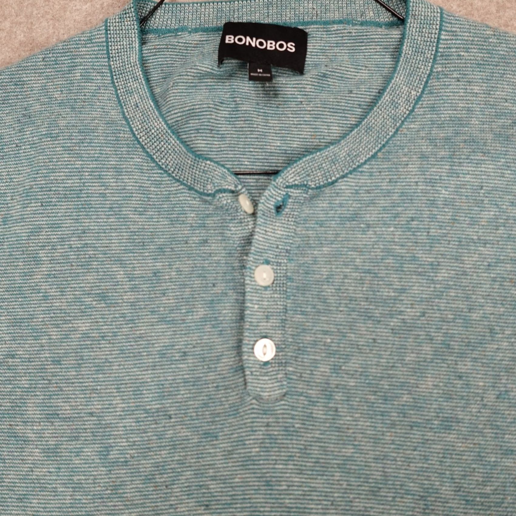 Bonobos Bonobos Mens Shirt Medium Blue Green Teal Knit Cotton Hemp Silk Henley Size US M / EU 48-50 / 2 - 2 Thumbnail