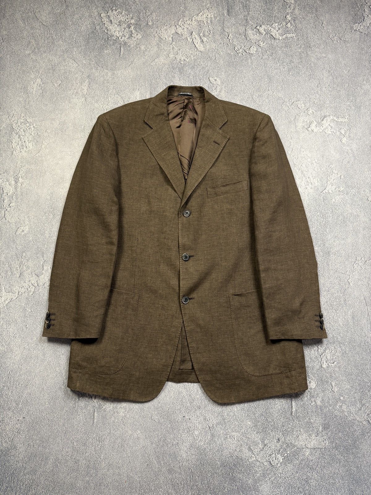 Lardini Size 54 Regular Brown Linen Double Breasted Luxury Suit Size 54R - 2 Thumbnail