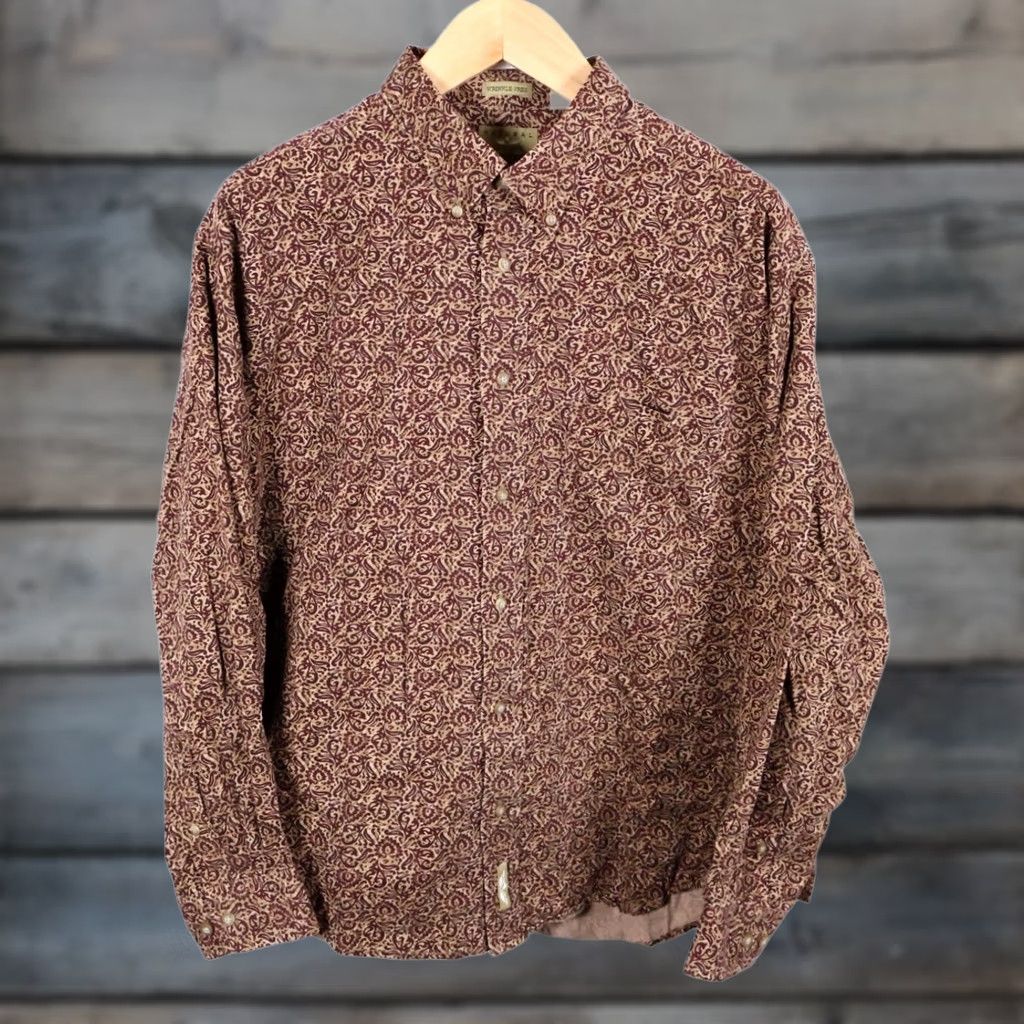 Vintage VINTAGE Paisley Pattern Shirt Natural Issue 2XL Brown Dark Red Long Sleeve Button-Up Mens Hippie Retro 90s Size US XXL / EU 58 / 5 - 1 Thumbnail
