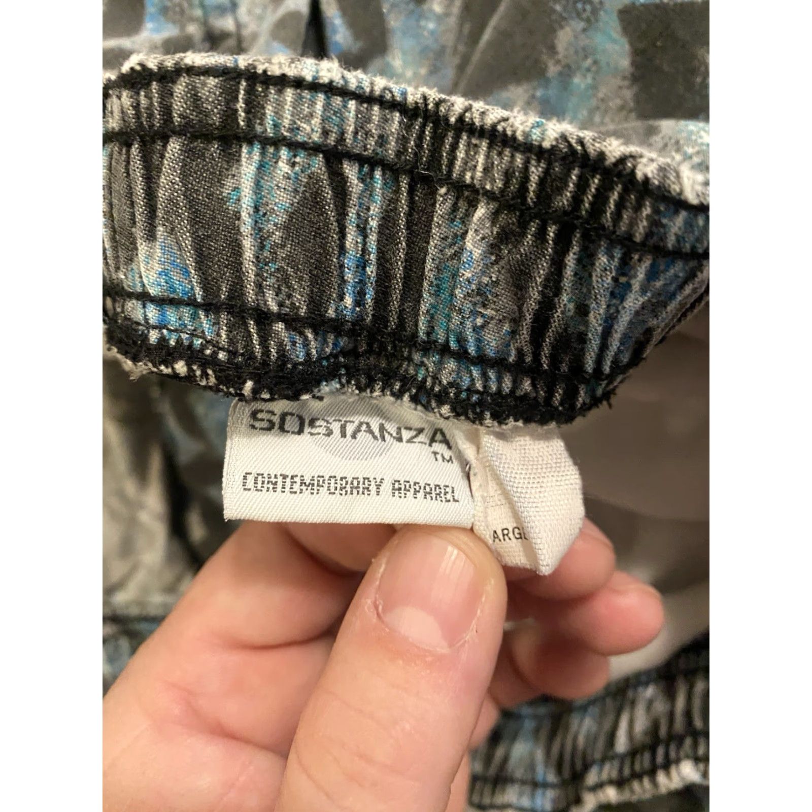 Vintage VINTAGE Sostanza Men Pants Geometric Print Jogger 80s Hip Hop Beach Gym Activewear Blue 100% Cotton L Regular Inseam 32 Elastic Waist Pockets Size US 33 - 6 Thumbnail