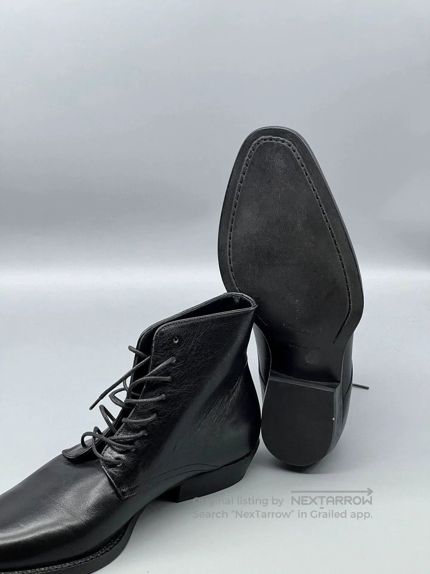 Yves Saint Laurent ysl black leather lace-up ankle boots. Size US 7 / EU 40 - 6 Thumbnail