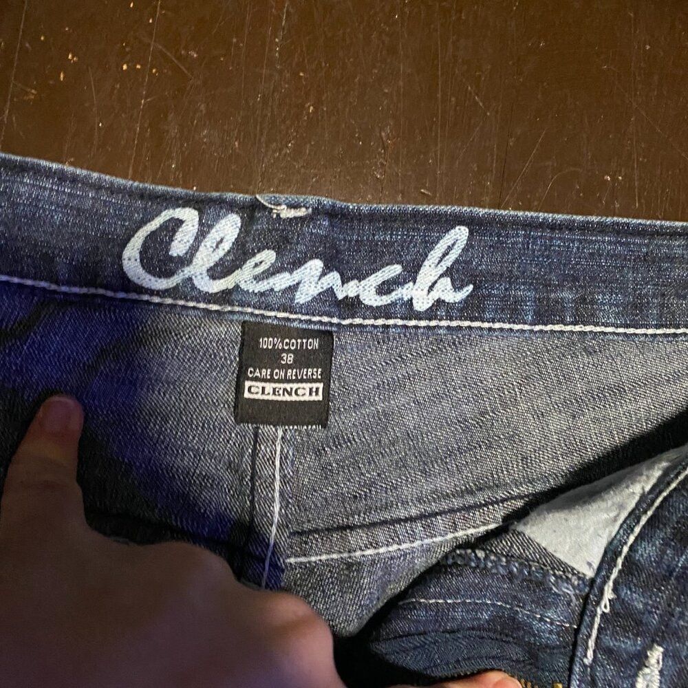 Clench × Japanese Brand × Vintage Vintage Y2K Clench Embroidered Jeans Size 38 Blue Size US 38 / EU 54 - 5 Thumbnail