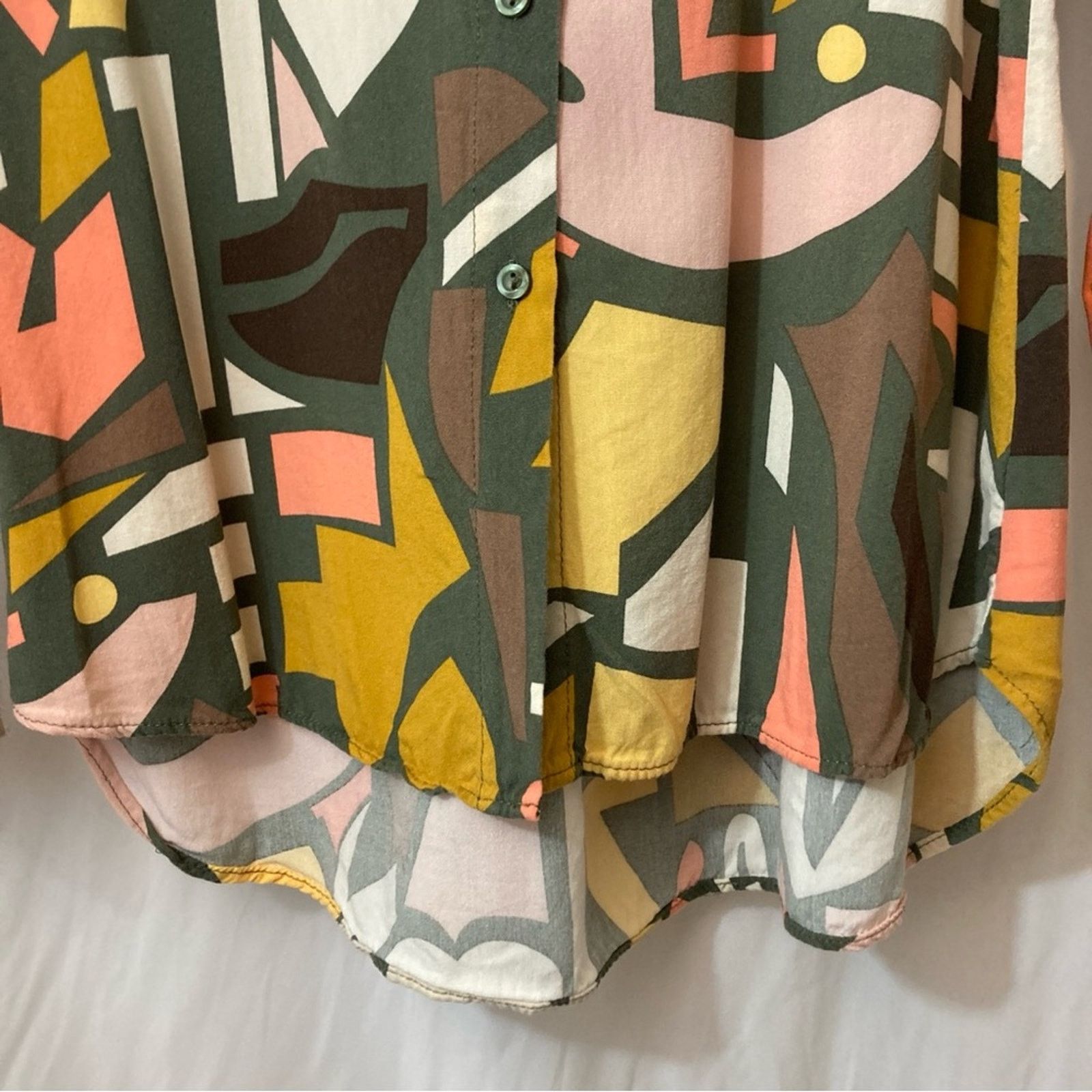Other Big Dart Brown Orange Yellow Abstract Button Up Blouse Top Size M / US 6-8 / IT 42-44 - 4 Thumbnail