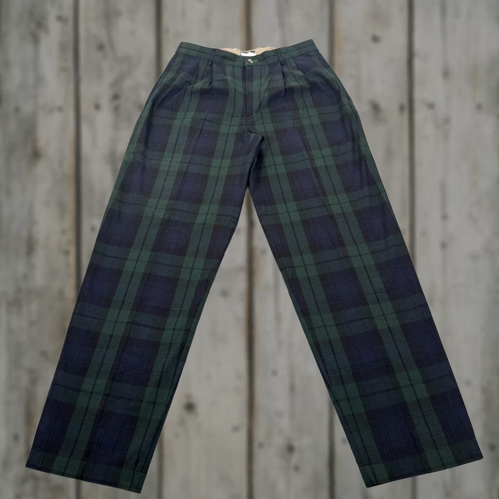 Tommy Hilfiger VINTAGE Tommy Hilfiger Pants Mens 32x32 Green Tartan Plaid Pleated Chino Baggy Size US 32 / EU 48 - 1 Thumbnail